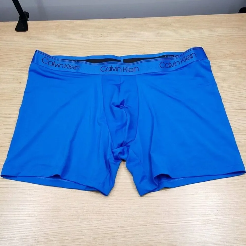 CALVIN KLEIN Boxer Briefs Mens XL Solid Blue Classic Microfiber Stretch Logo